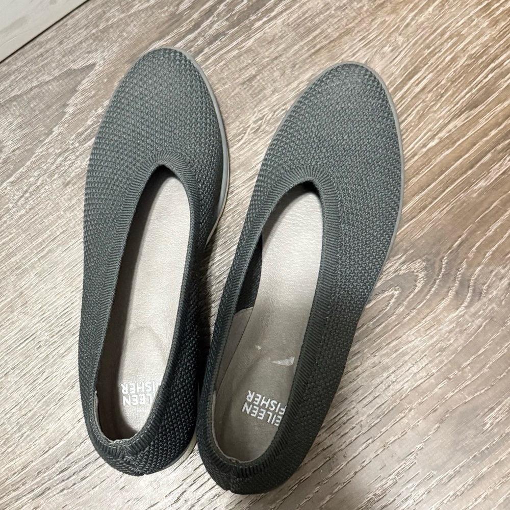 Eileen Fisher Heaven Mesh Flat Subtle Wedge Shoe Mesh Knit‎ Sz 8.5 Gray